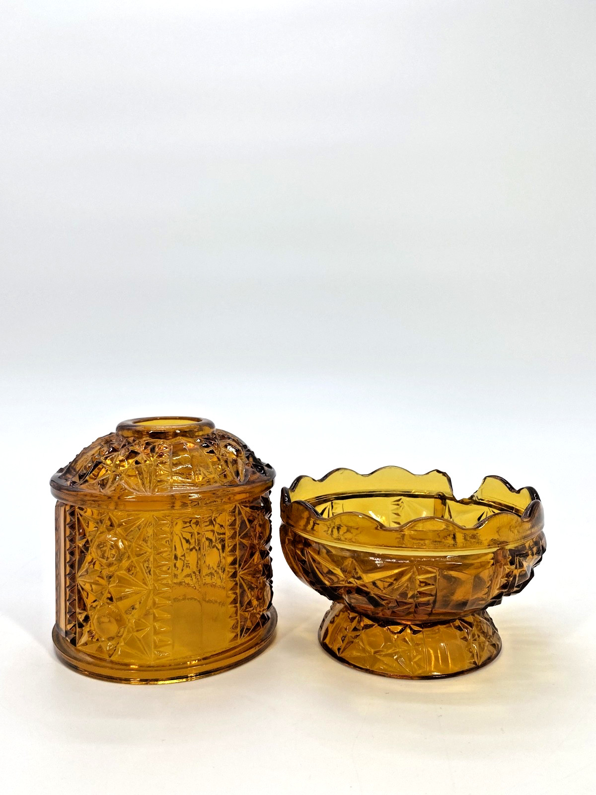 Vintage Indiana Glass Stars and Bars Amber Fairy Candle Holder READ DESCRIPTION