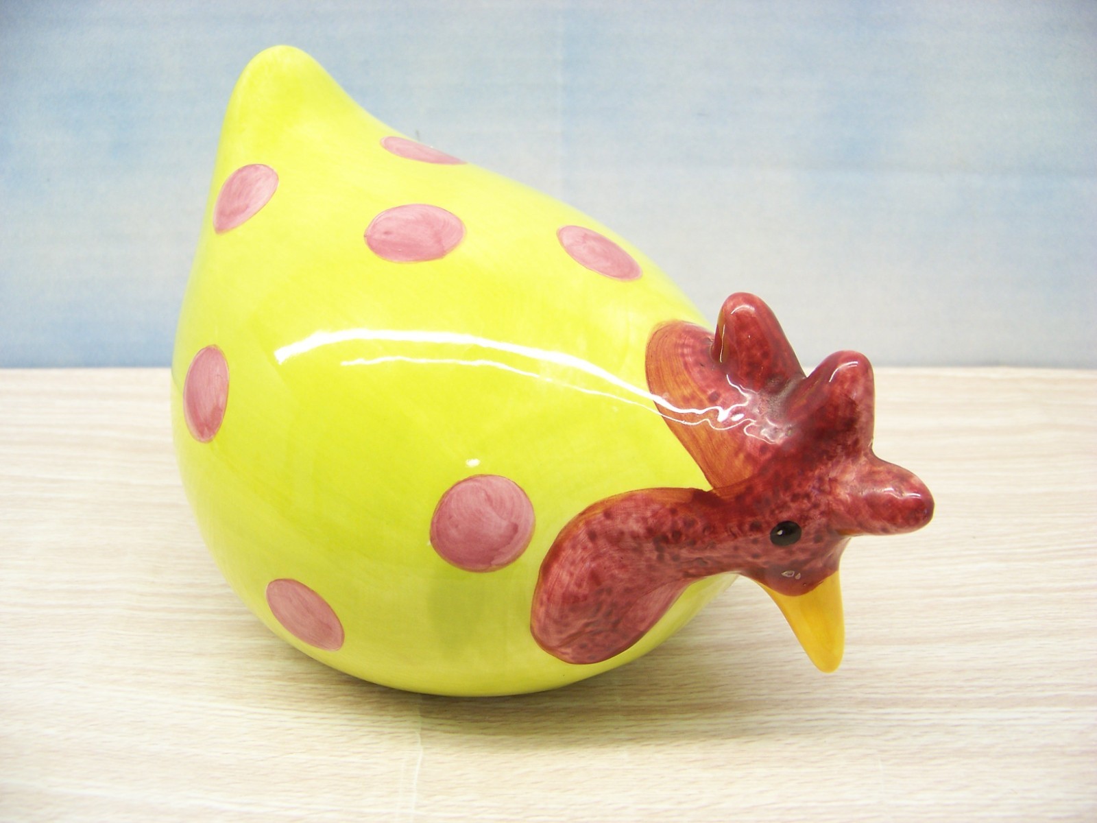 Ceramic Chicken - Yellow with Red Polka Dots