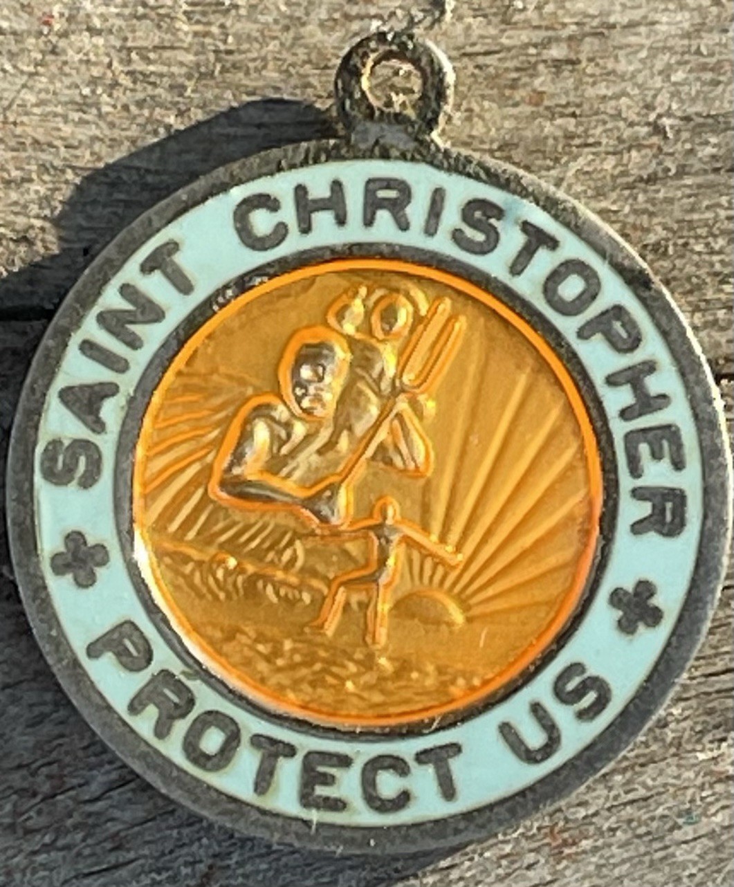 Vintage Saint Christopher Surfer Medal Pendant Enamel Surfing Surf Jewelry