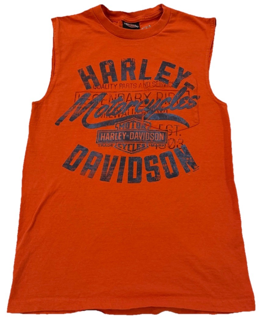 Harley-Davidson Muscle Tee Men’s Small Orange Motorcycles Pocket Oxford, Alabama