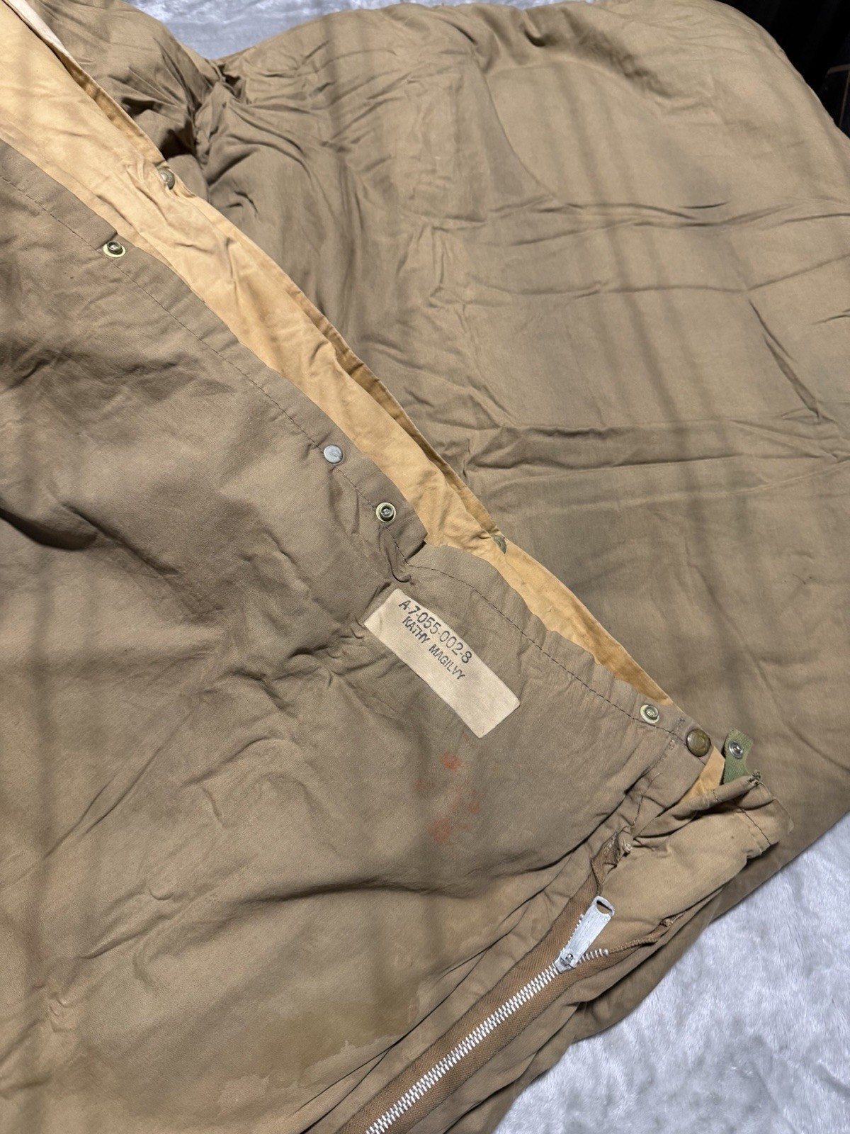Wwii Women’s Military Sleeping Bag Rare Named Laural Leaf Snap Button US