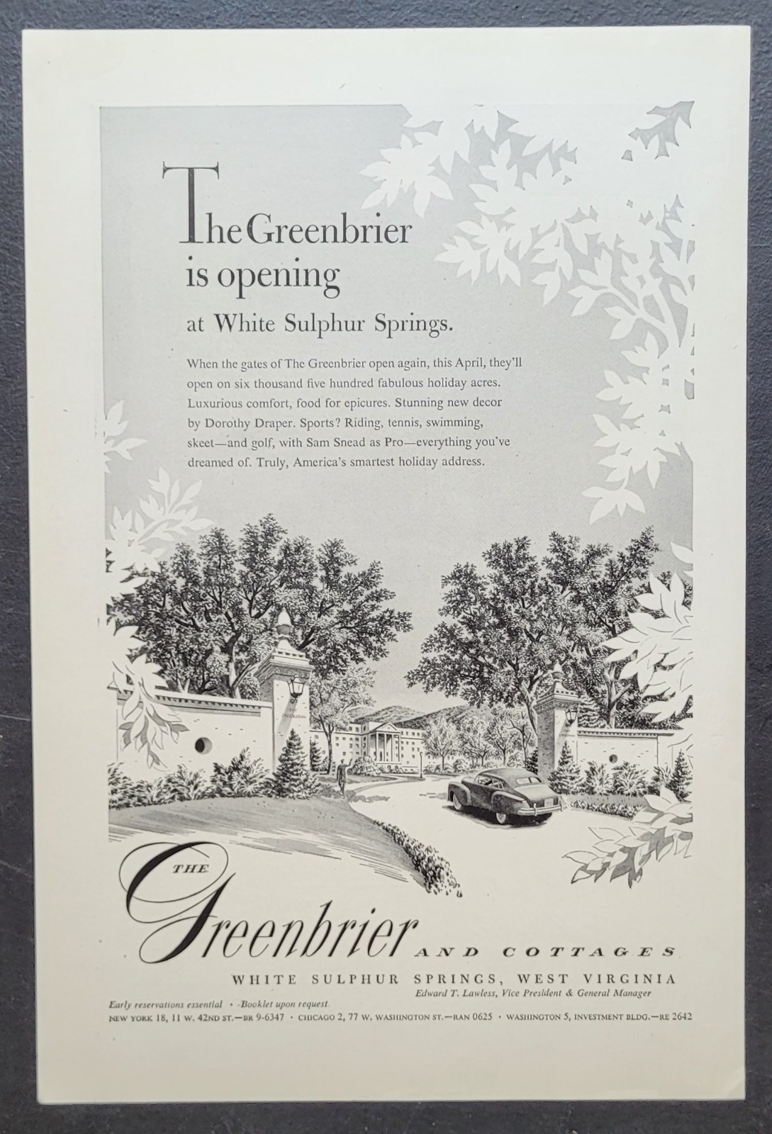 1948 Greenbrier White Sulphur Springs WV Vintage Print Ad Post War Living a151