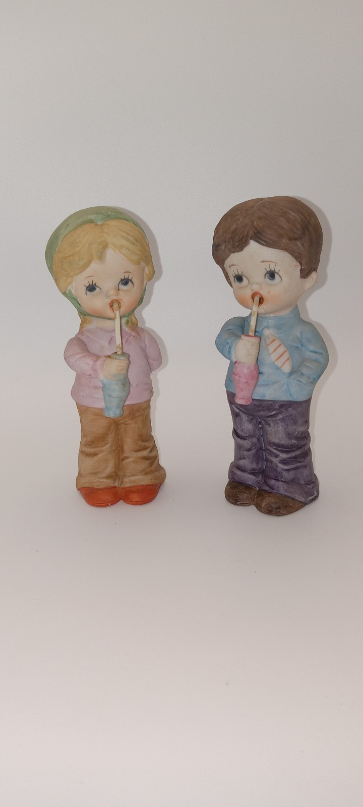 Vintage Adorable Boy Girl Summertime Soda Pop Porcelain Label Japan Lefton 