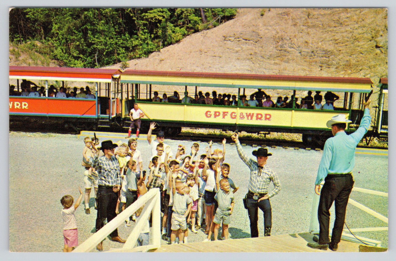 Gatlinburg TN Postcard Deputies Sworn in Goldrush Junction Train GPFG&WRR Tenn