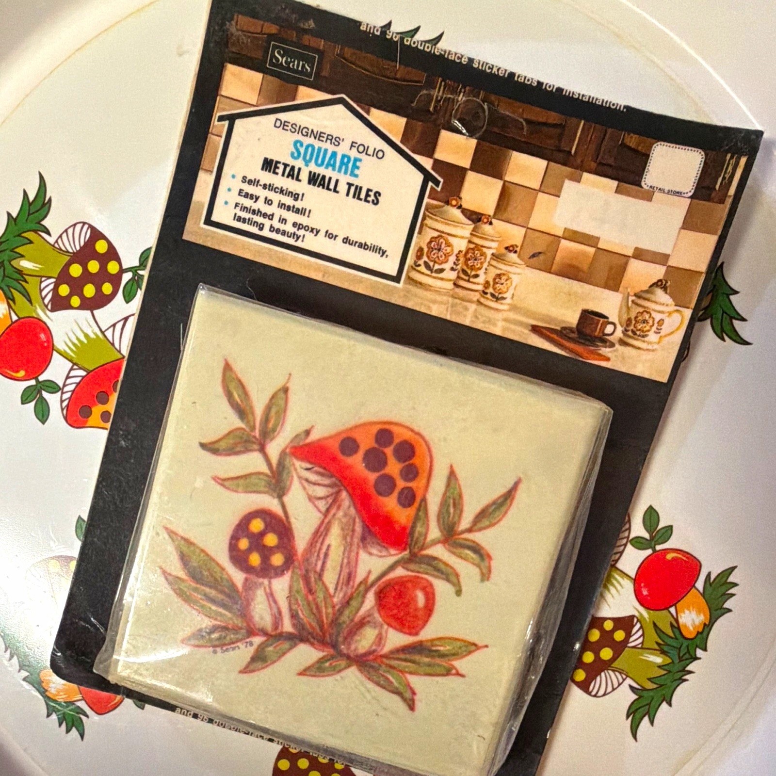 Sears Square Metal Merry Mushroom Wall Tiles  24 4.5 inch tiles/ 1978