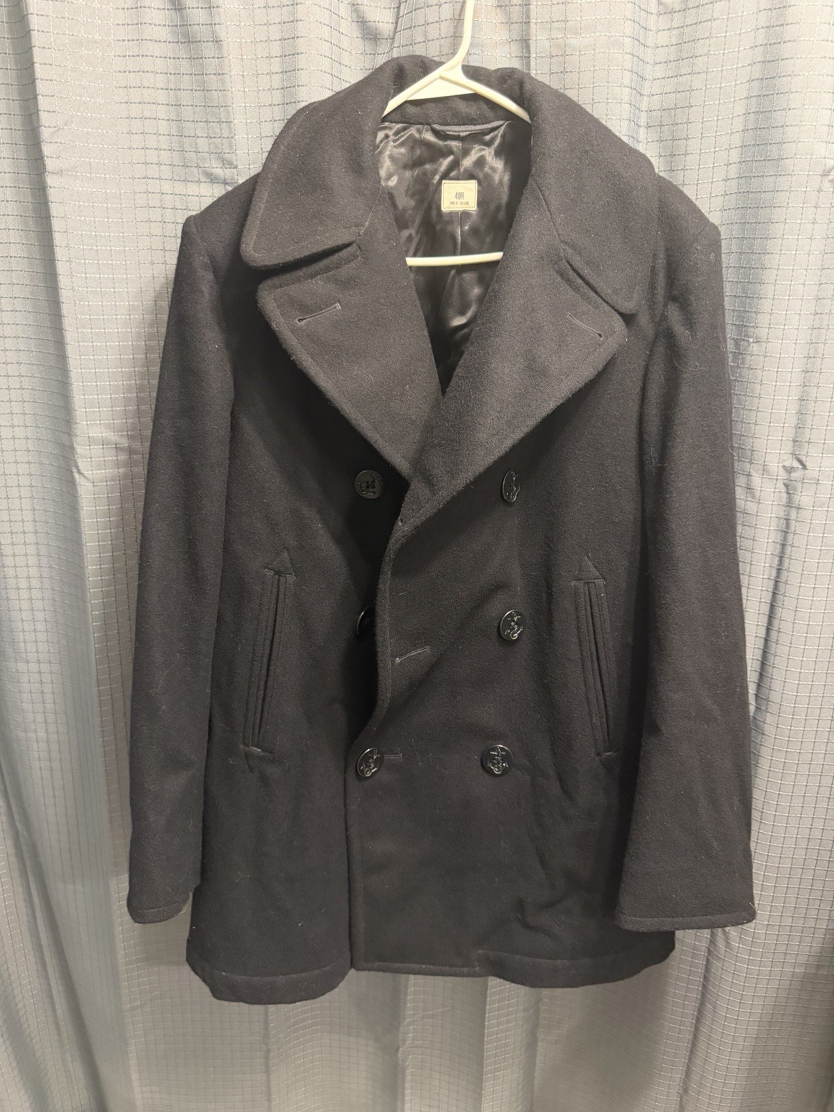 Vintage US Navy Peacoat 40R Black Wool Double Breasted Anchor Buttons NWOT