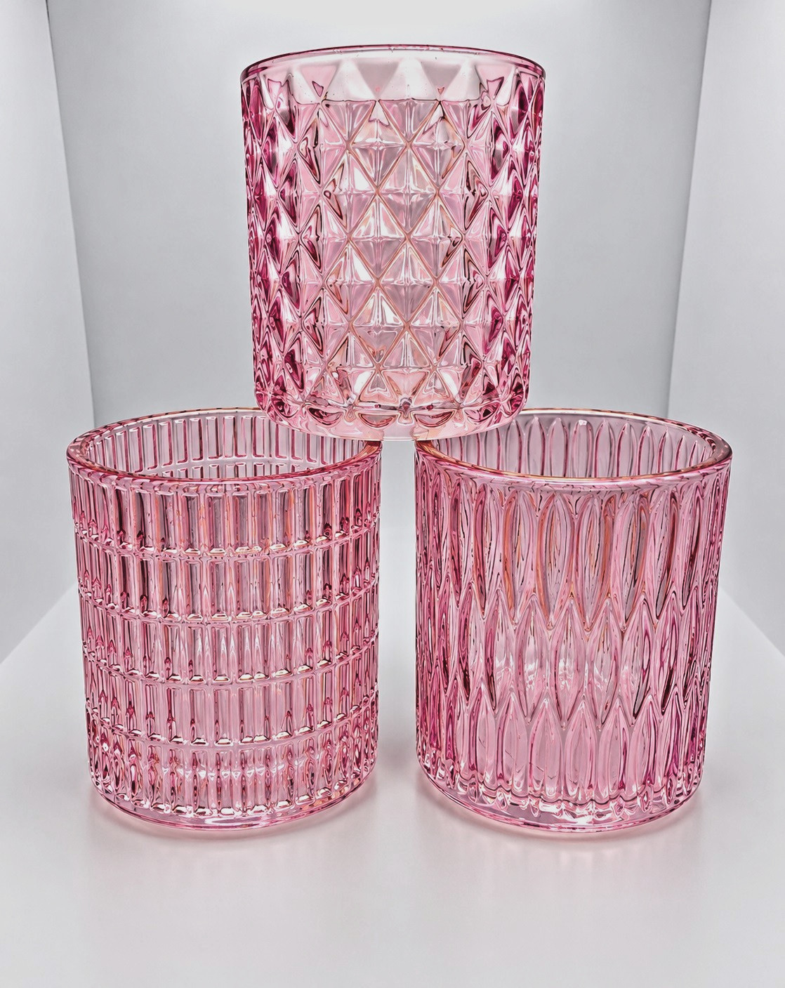 Boltze  Two's Company  3  Pink Ribbed Glass Candle Holders - Modern 3