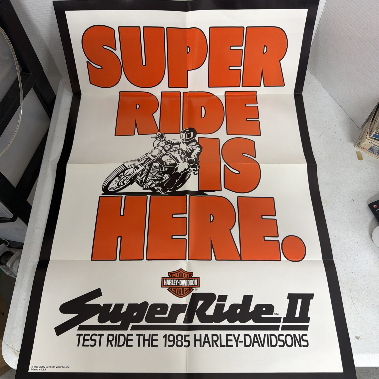 Vintage 1985 Harley Davidson Super Ride Is Here Test Ride Poster 36”x24”