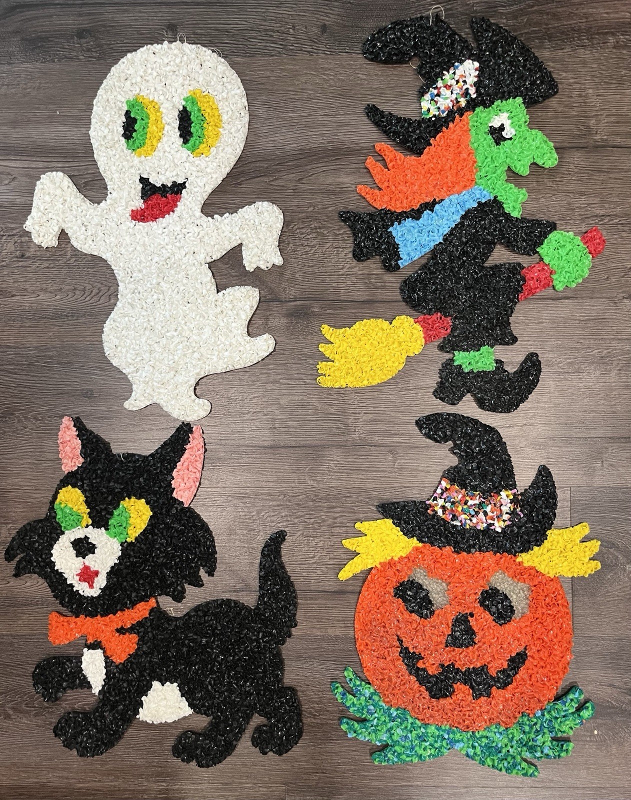 Vtg. Lot Melted Plastic Popcorn Halloween Decor Witch, Silly Ghost, Pumpkin, Cat