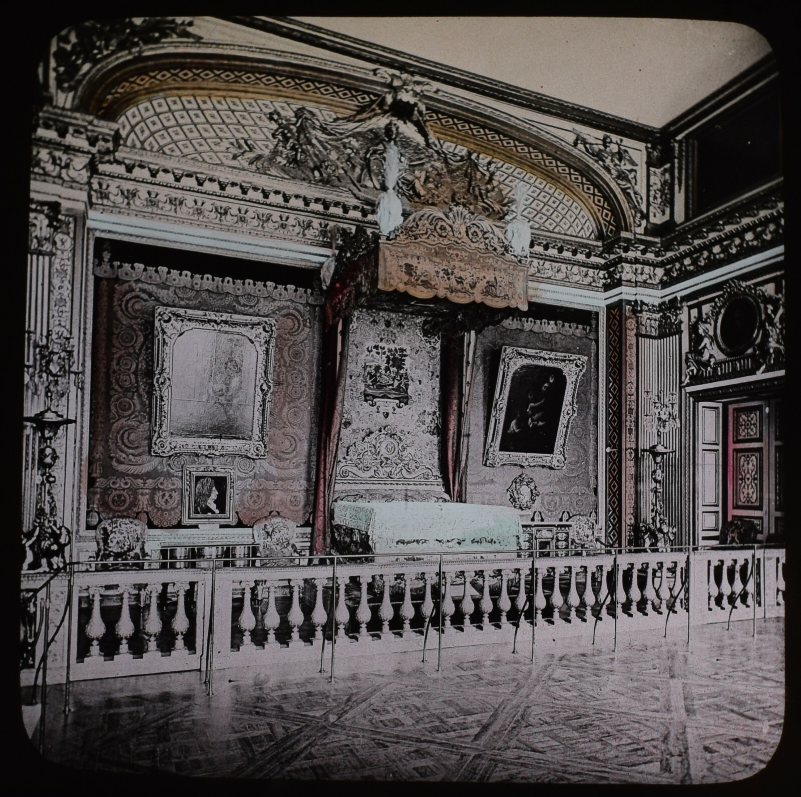 Magic Lantern Slide VERSAILLES BEDCHAMBER OF LOUIS XIV PARIS C1888 PHOTO FRANCE
