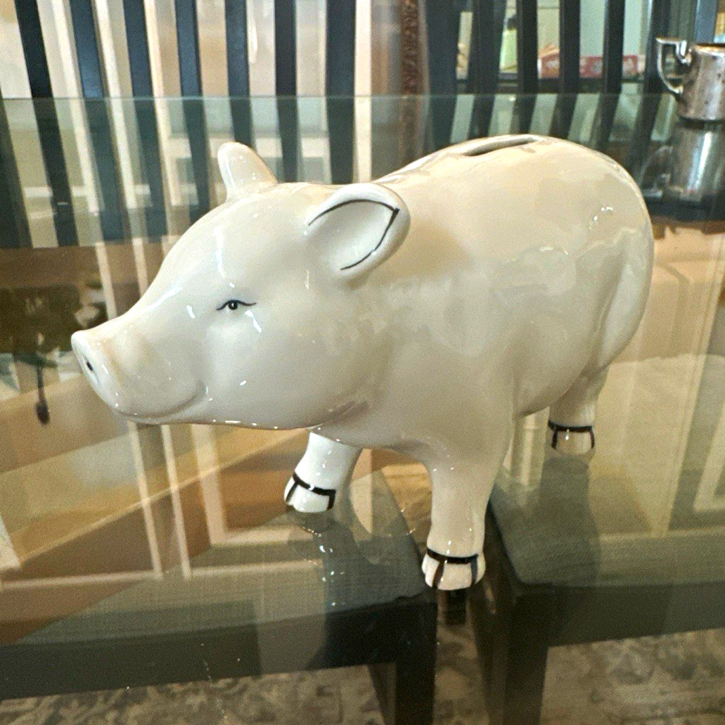 Andrea by Sadek White Ceramic Piggy Bank Pig Coin Bank Made in Thailand