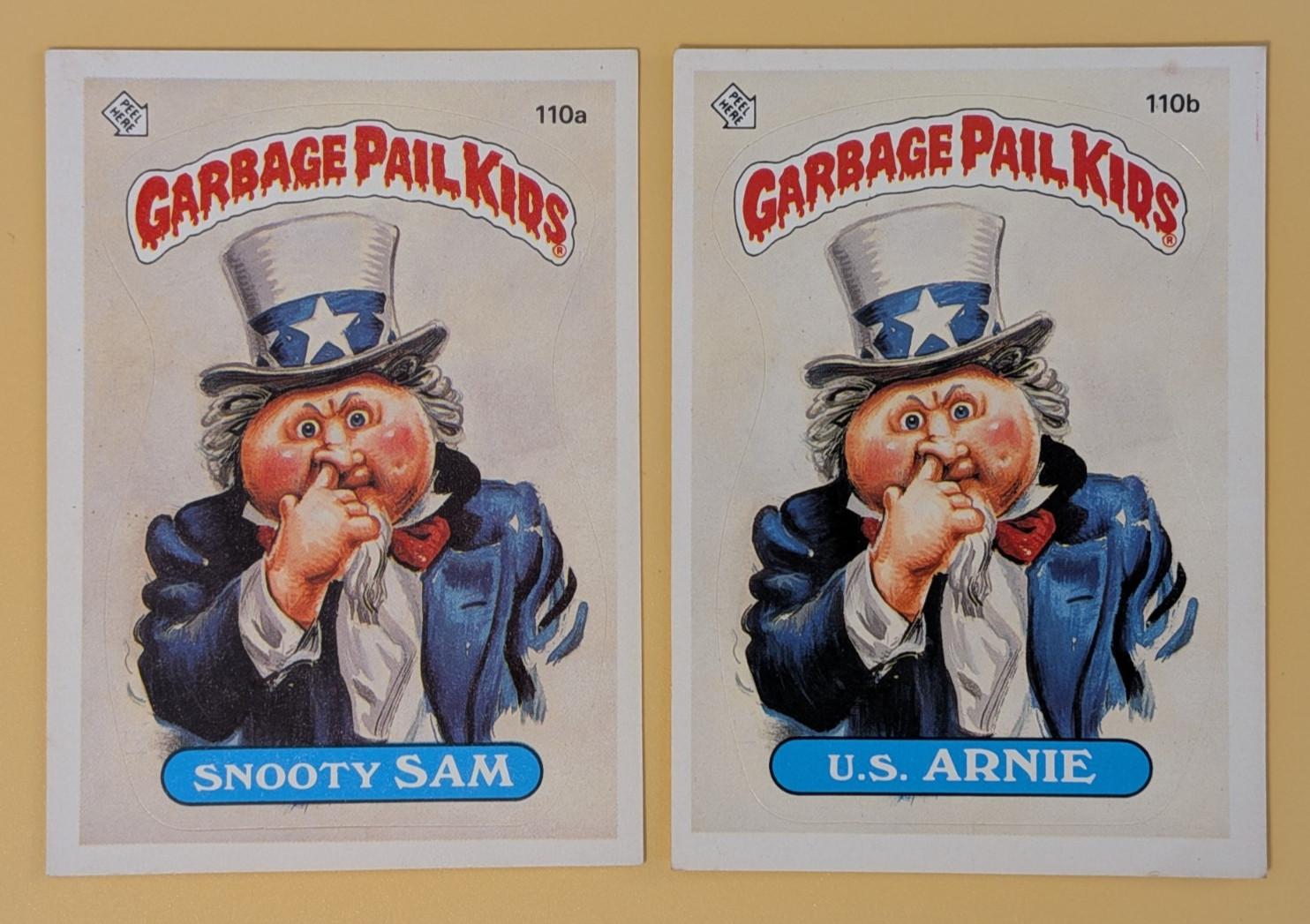 MULTI-ERROR Twin Set 1986 Garbage Pail Kid OS3 Snooty Sam #110a U.S. Arnie #110b