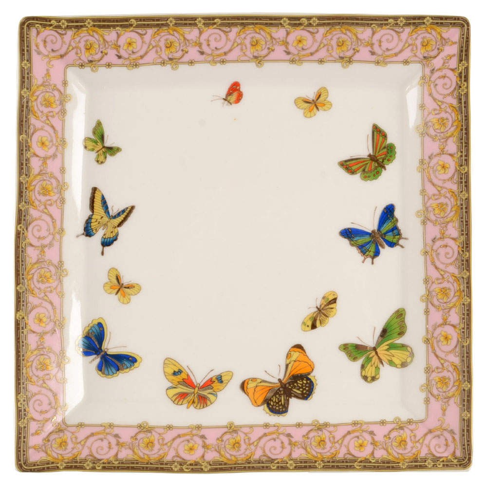 Grace's Teaware Pink Butterfly Square Salad Dessert Plate 10584216