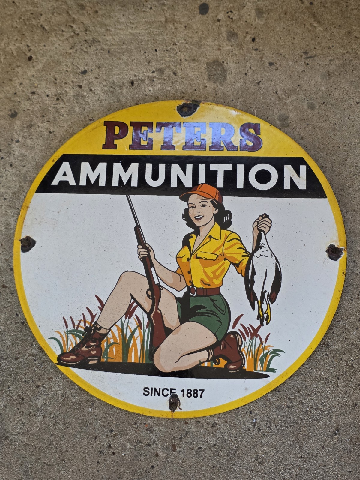 VINTAGE PETERS AMMUNITION SINCE 1887 PORCELAIN SIGN 12