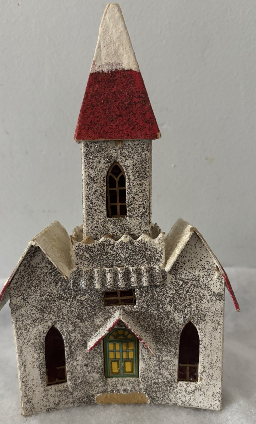 Vintage 1930s Dolly Toy Co. PUTZ CHURCH USA 8”x4” Made Imperfect FREESHIP Lot D
