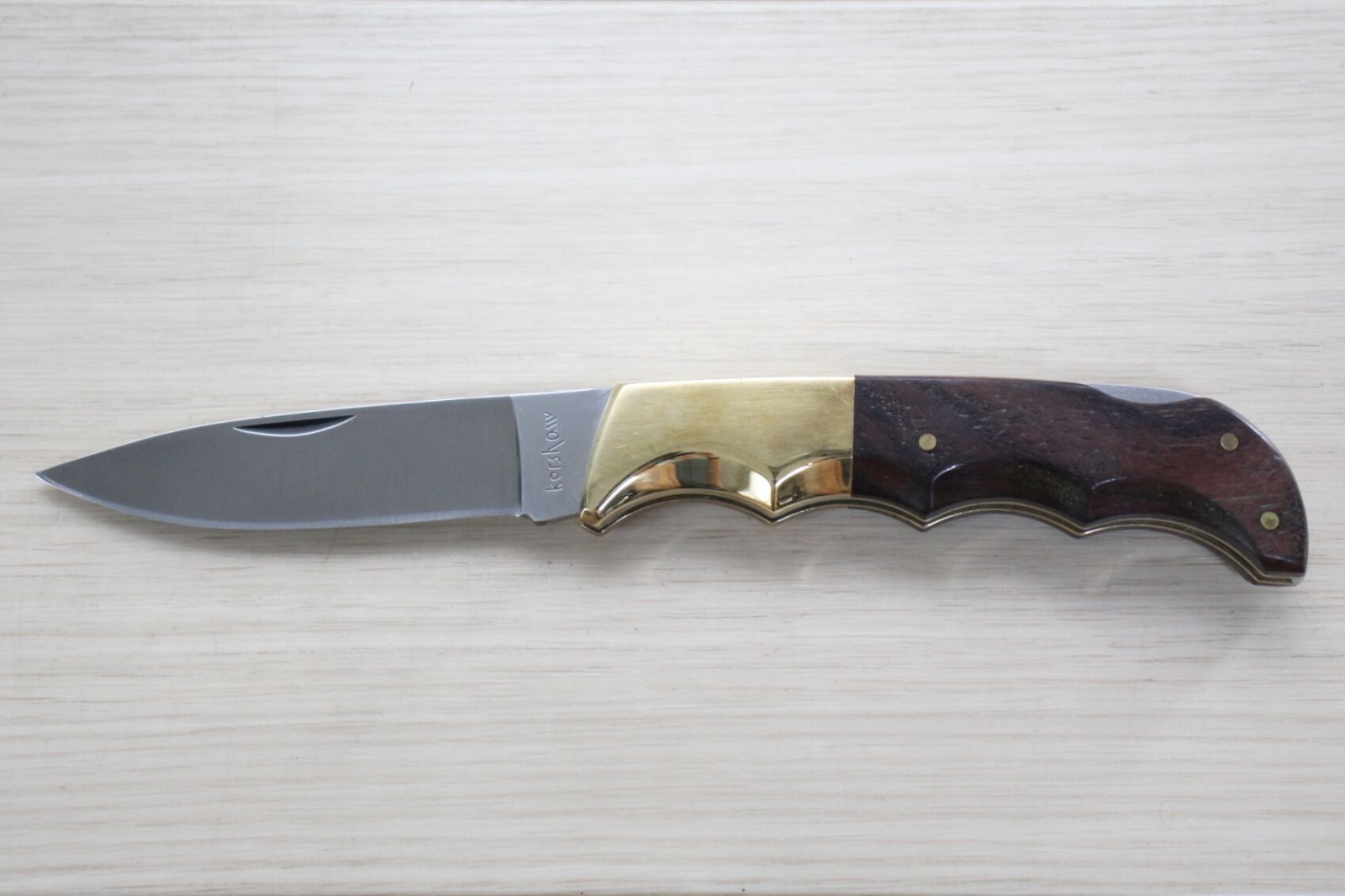 Vintage Kershaw 1070 Folding Knife KAI Japan Wood Handle Brass Bolster  P33