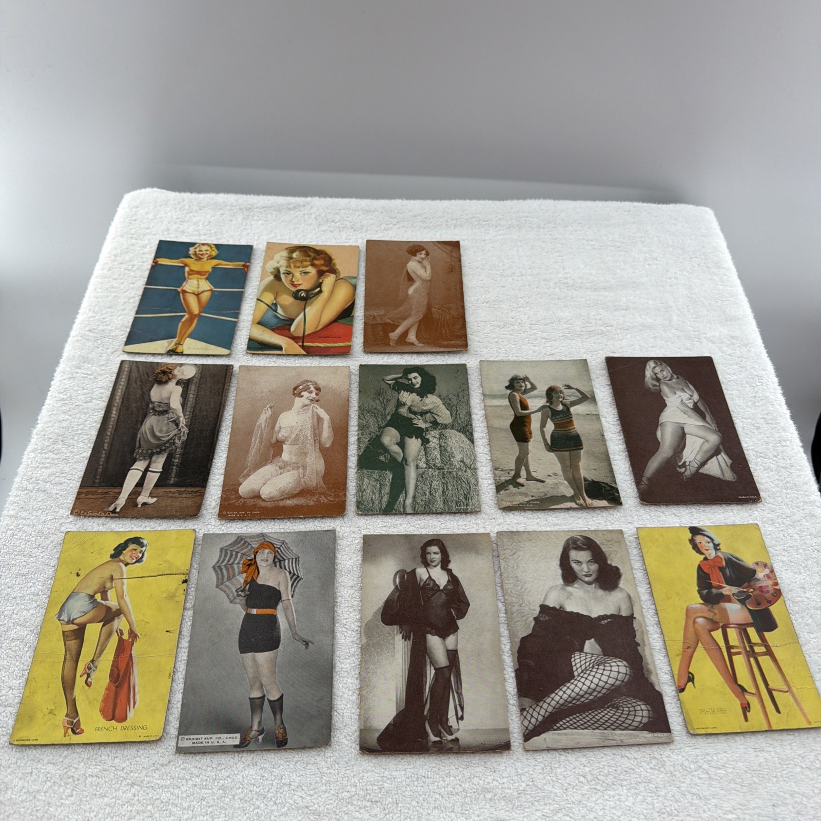 13 Vintage 1920-1940’s Pin Up Trading Cards Of Women Made In USA 5-1/3”x3-1/3”