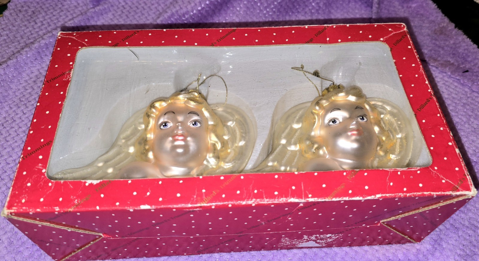 Vintage Blown Glass Angel Christmas Ornaments Dillard\'s Retro RARE Collectible 