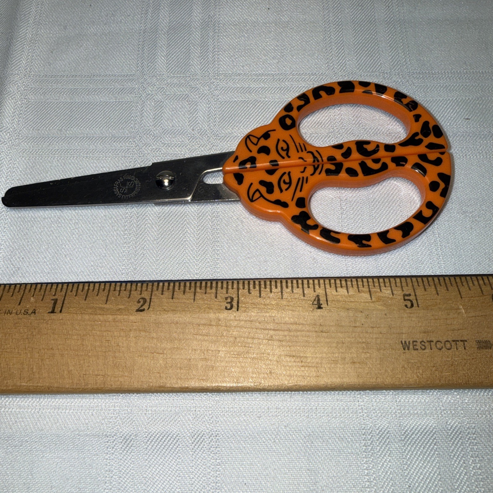 Vintage Sassafras Scissors TIGER CHEETAH CAT ORANGE Handle Scissors