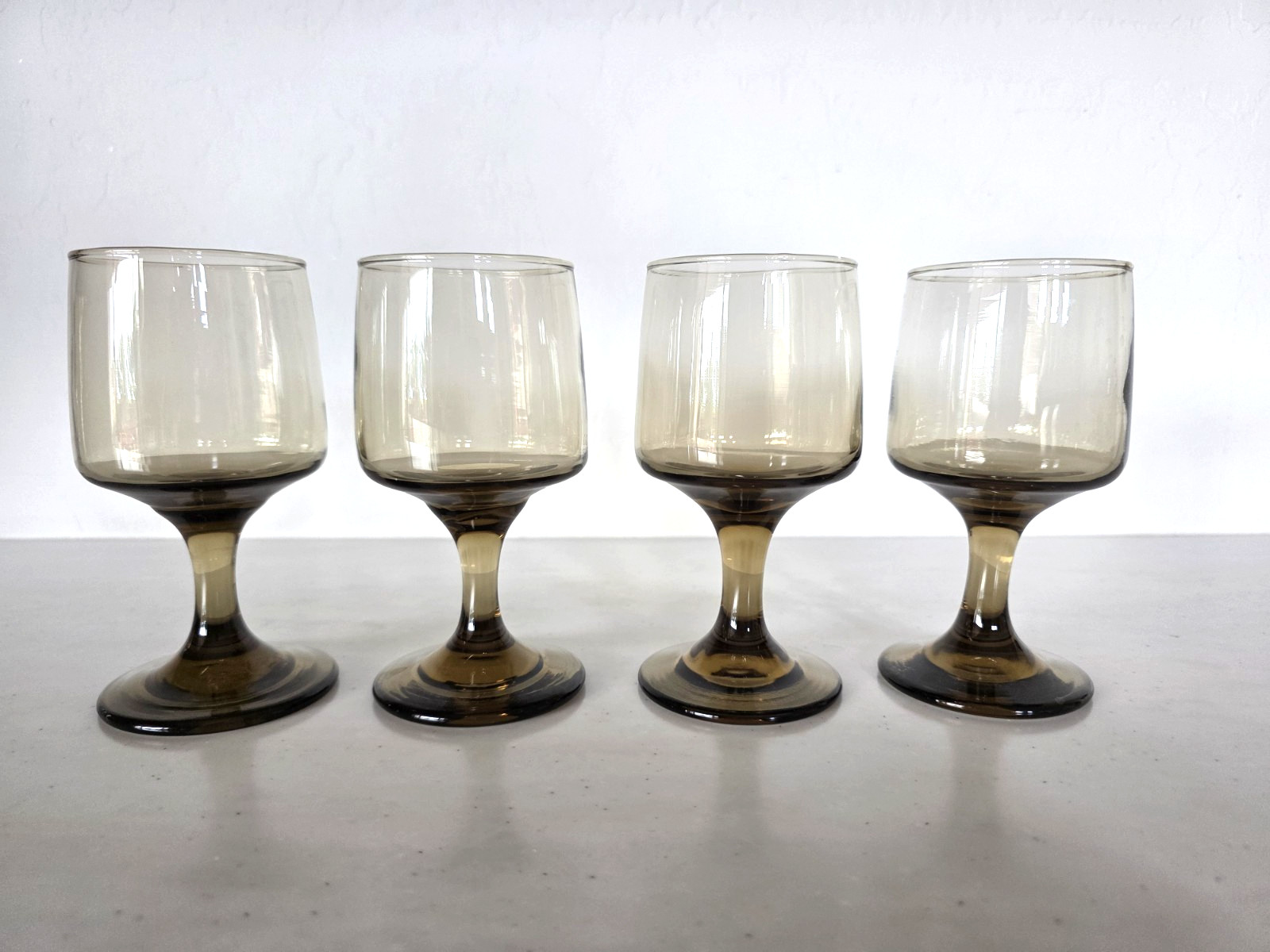 Vintage MCM Libbey Tawny Accent Smoky Brown Wine Glasses Set of 4 Circa 1968-72