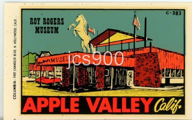 VINTAGE APPLE VALLEY CALIFORNIA STATE TRAVEL DECAL ROY ROGERS MUSEUM ATTRACTION