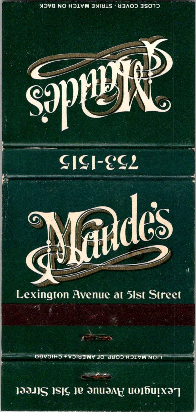 Maude\'s Lexington Avenue At 51st St Vintage Matchbook Cover TMM23-3