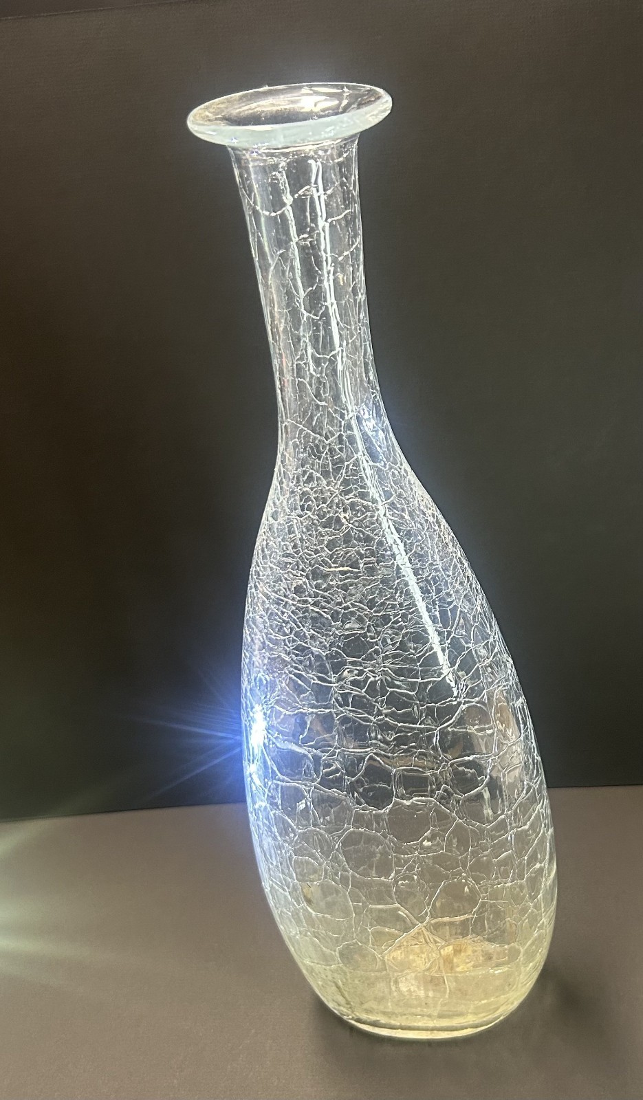 Peter Greenwood Clear Crackle Glass Vase - Signed 1982