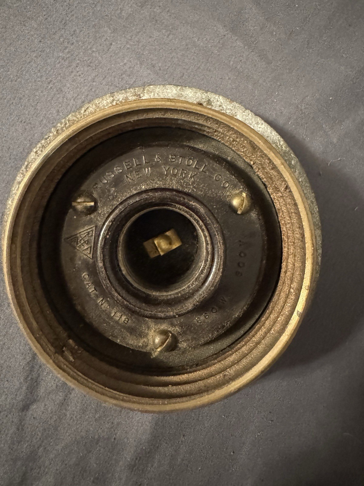 Vintage Russell & Stoll R&S Co NY Brass Marine Light Socket Mounting Base 118