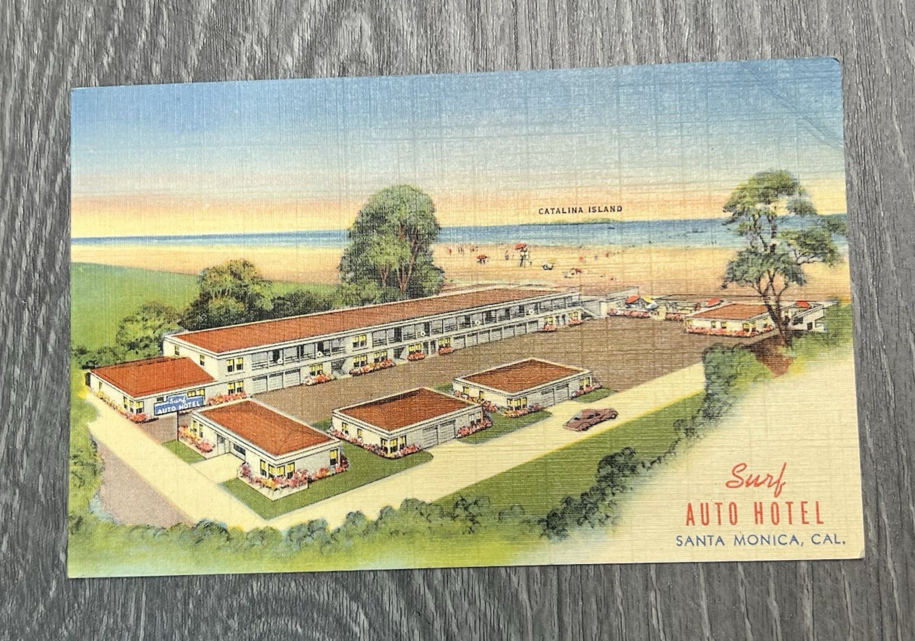 Surf Auto Hotel Santa Monica California Linen Postcard 1953 Unposted READ