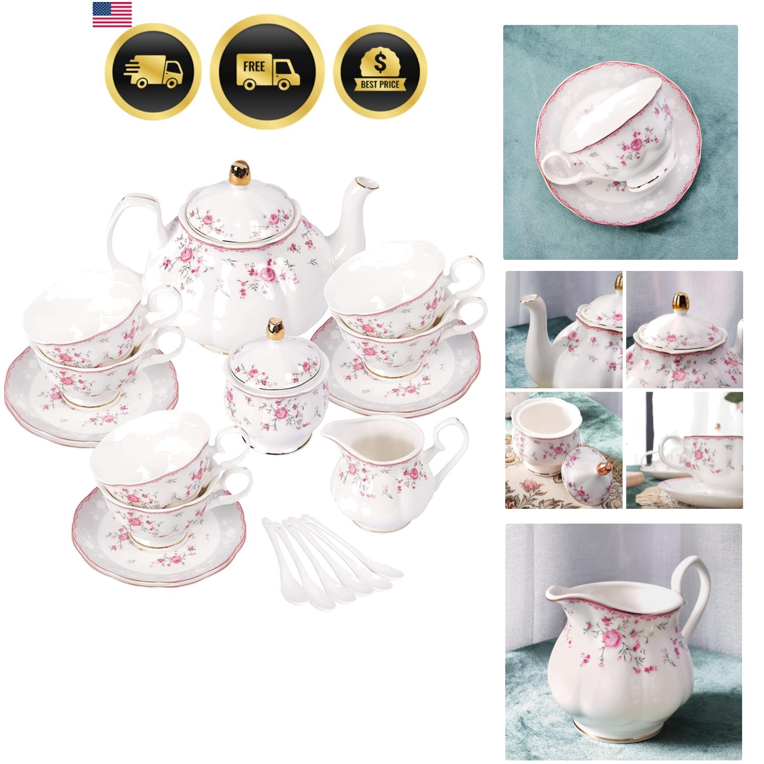Vintage Porcelain Tea Set for Women Tea Party, Cup and Saucer Set for 6, Wedd... Vintage Porcelain Tea Set for Women Tea Party, Cup and Saucer Set for 6, Wedd...