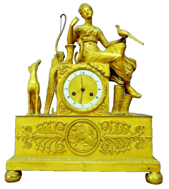 Antique French bronze mantel clock, circa 1820, Empire style, Honoré Pons