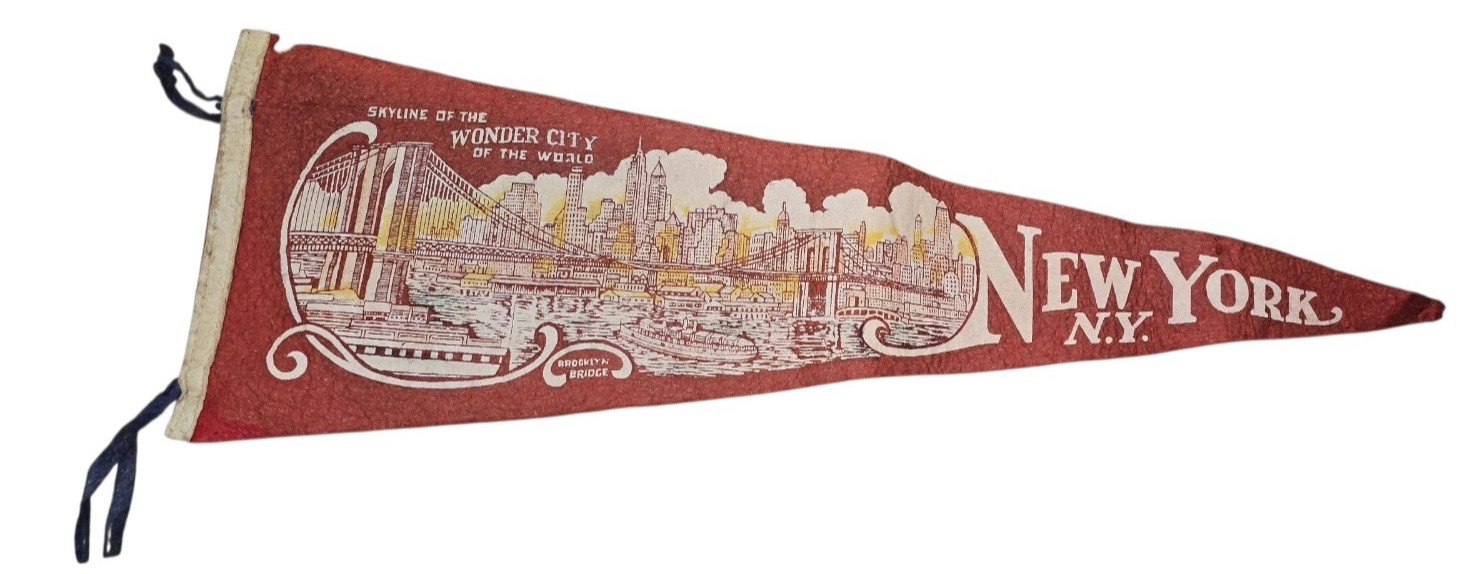 Vintage Brooklyn Bridge Pennant - Skyline of the Wonder City of the World 