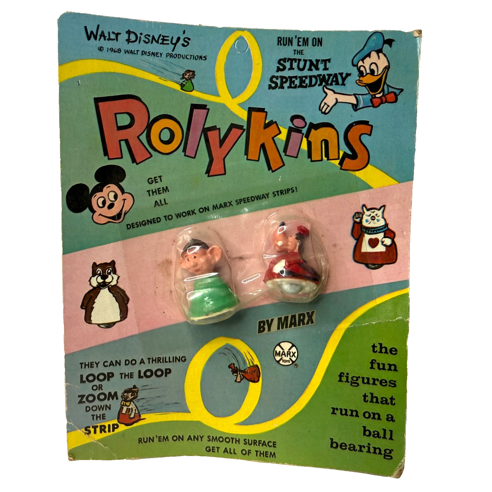 1968 WALT DISNEY ROLYKINS By Marx Figures On Card Dopey Goofy Made In USA 1968 WALT DISNEY ROLYKINS By Marx Figures On Card Dopey Goofy Made In USA