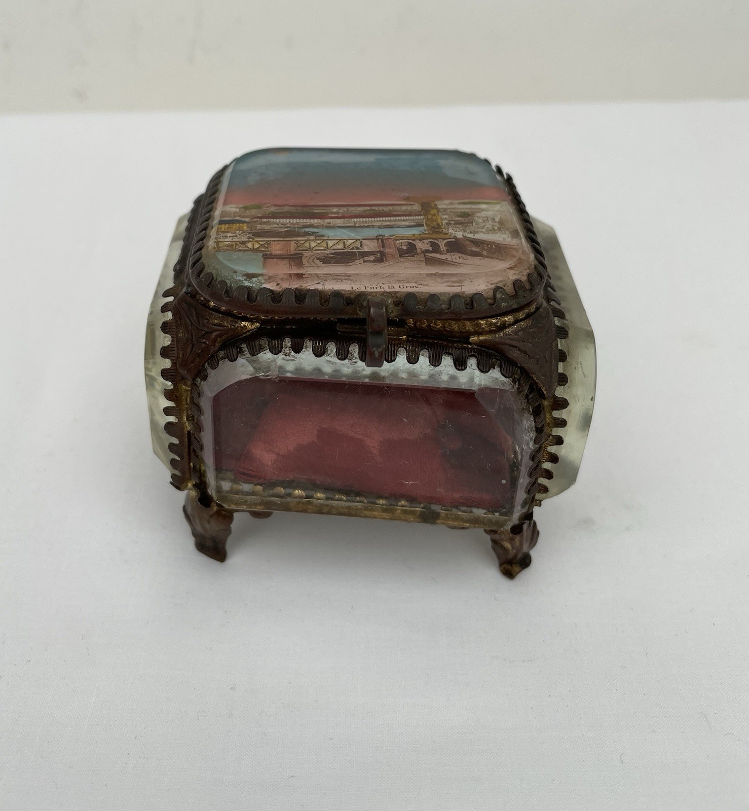 Antique French Bevelled Glass Bijou Box Jewellery Box Casket Guilt Brass