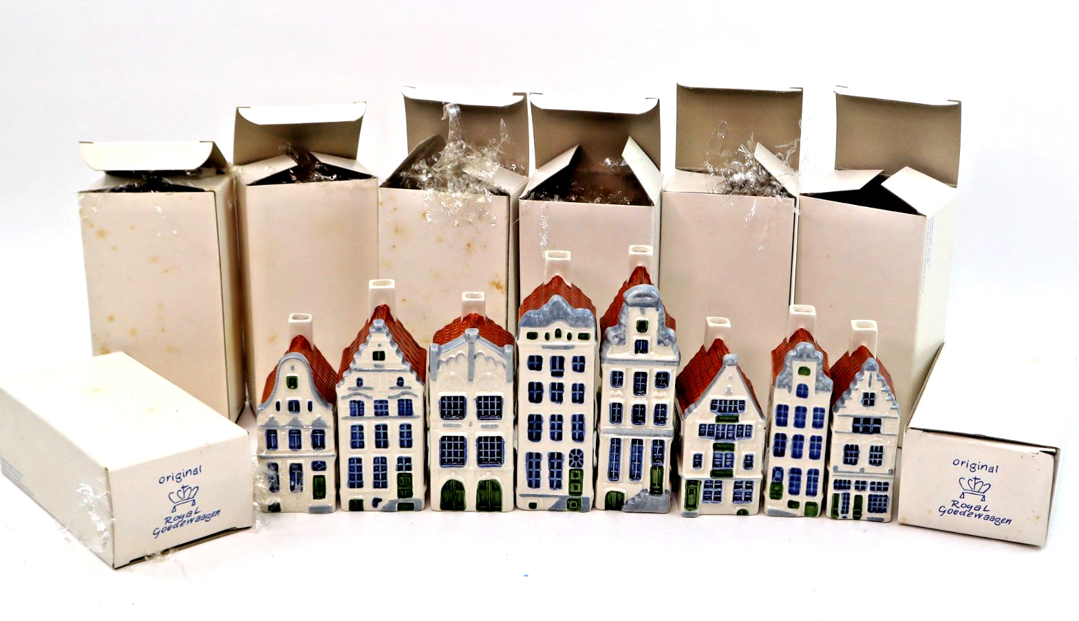 8 Royal Goedewaagen Poly Blue Delft Mini Amsterdam Houses boxes ceramic Holland