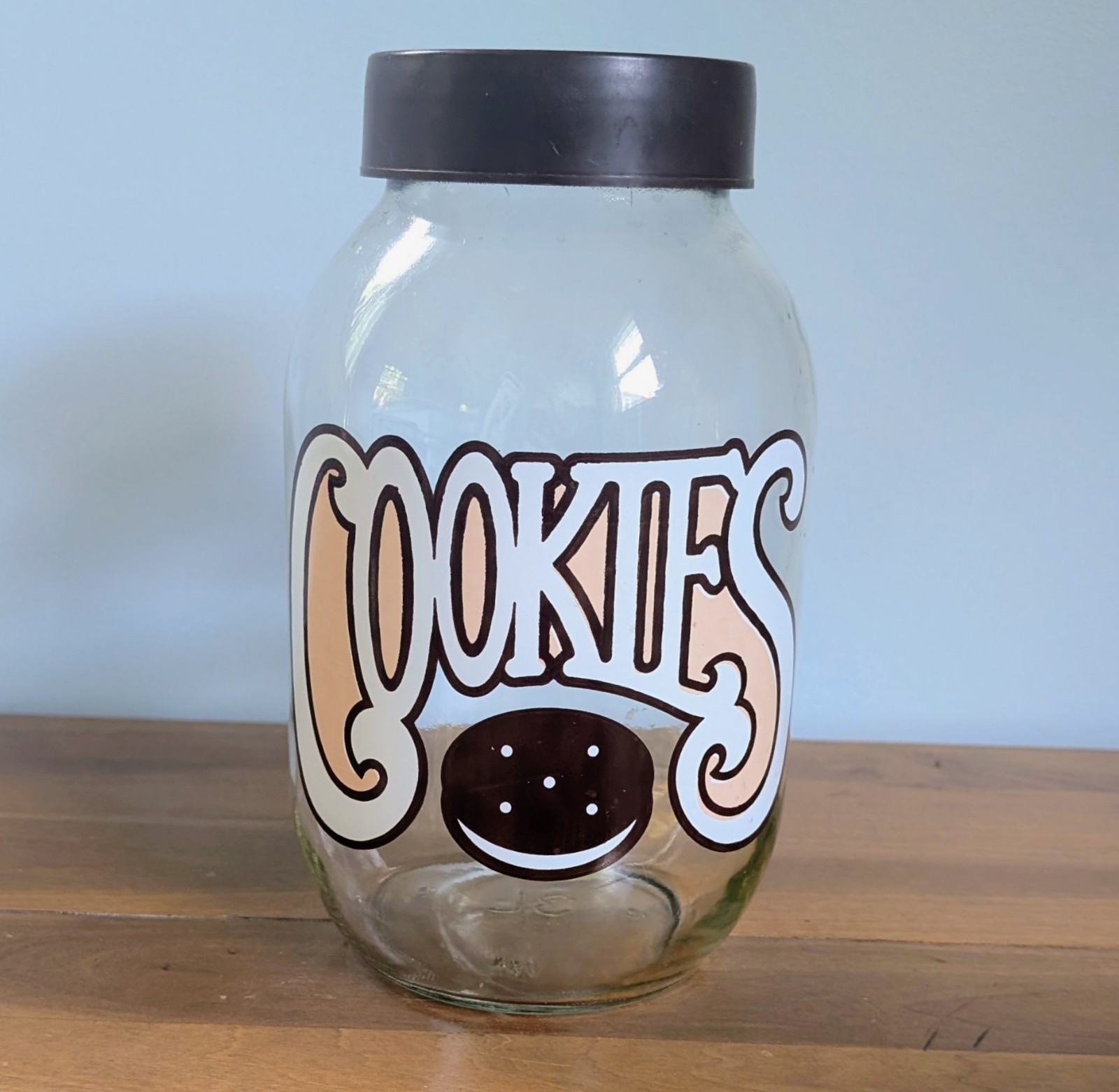 Vintage Cookie Jar 1970s Carlton Glass 3L Brown Lid Bubble Font Retro USA Made