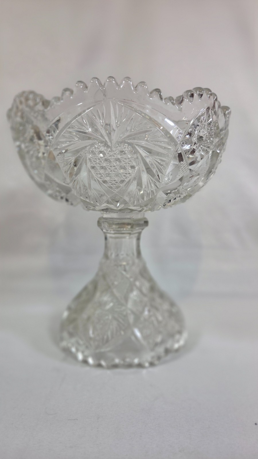 Antique Imperial Glass Pedestal Bowl Nucut Star & Cane 6.5