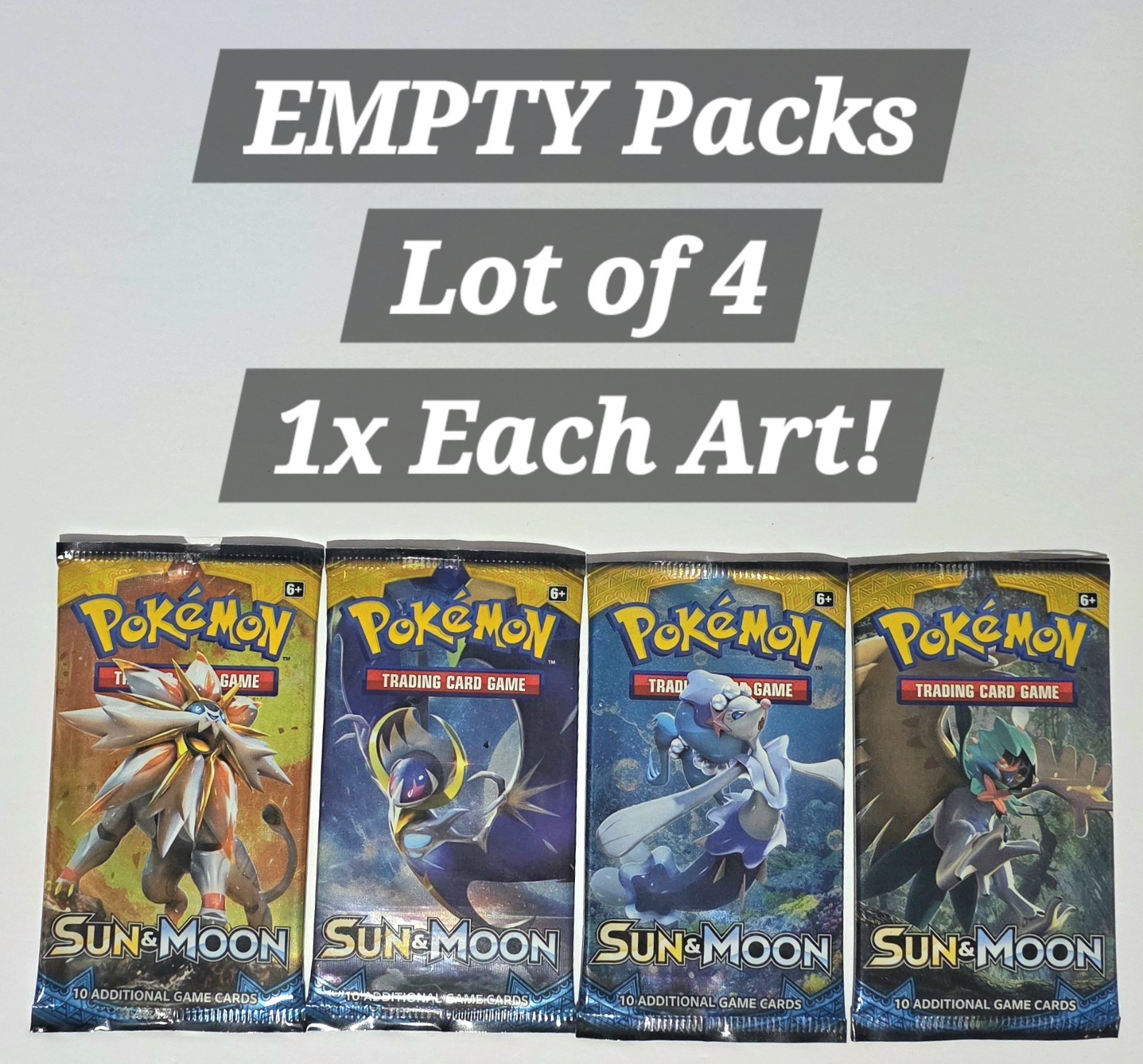 Pokémon Sun & Moon LOT OF 4 - EMPTY PACKS - Complete Set 1x Of Each Art 
