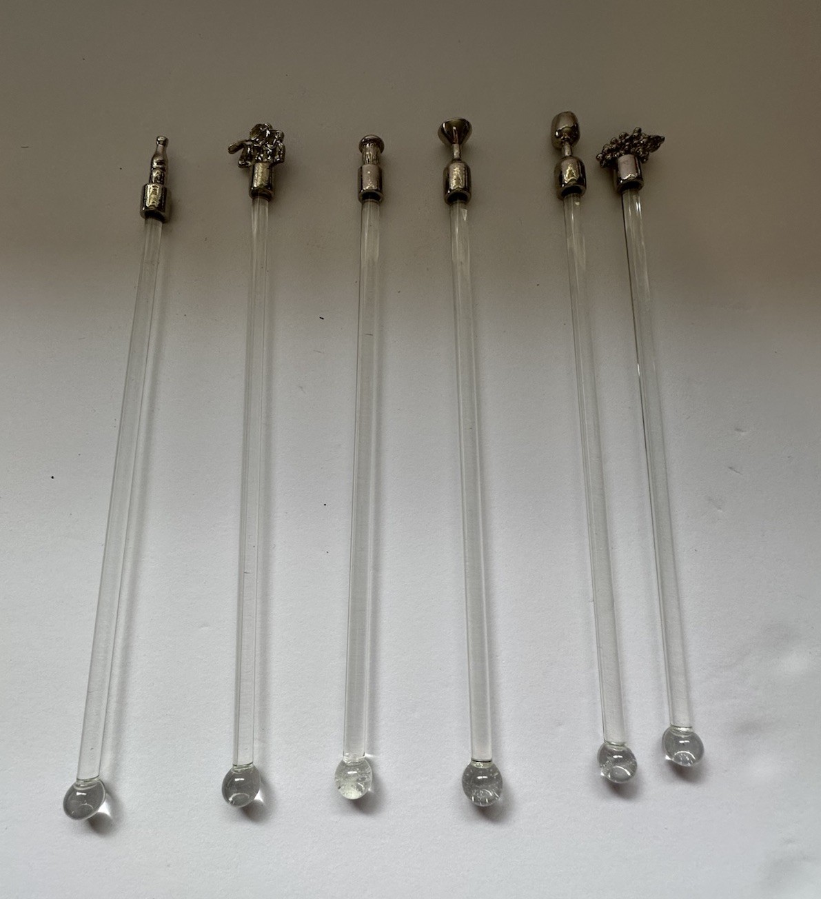VTG Glass Cocktail Swizzle Stir Sticks Set Of 6