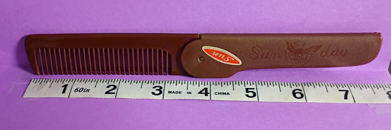 Vintage Sun Day Folding Pocket Comb Brown Plastic Eagle Logo Retro Travel Purse