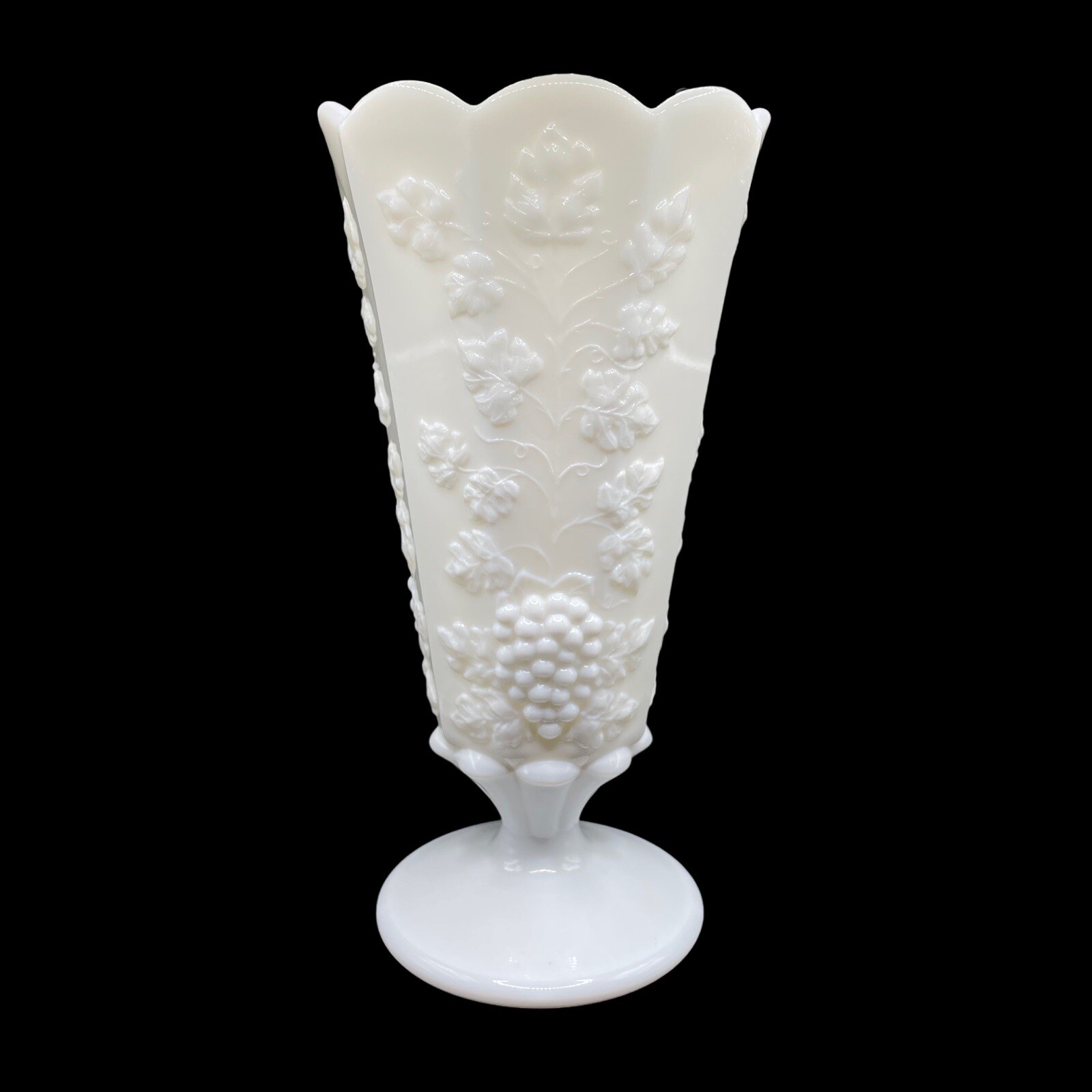 Westmoreland Milk Glass Vase Grape Pattern 9.5” Tall Vintage