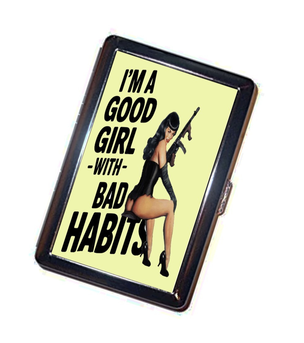 Bettie P. pinup Cigarette Case BAD GIRL retro Handmade Metal Wallet Stash