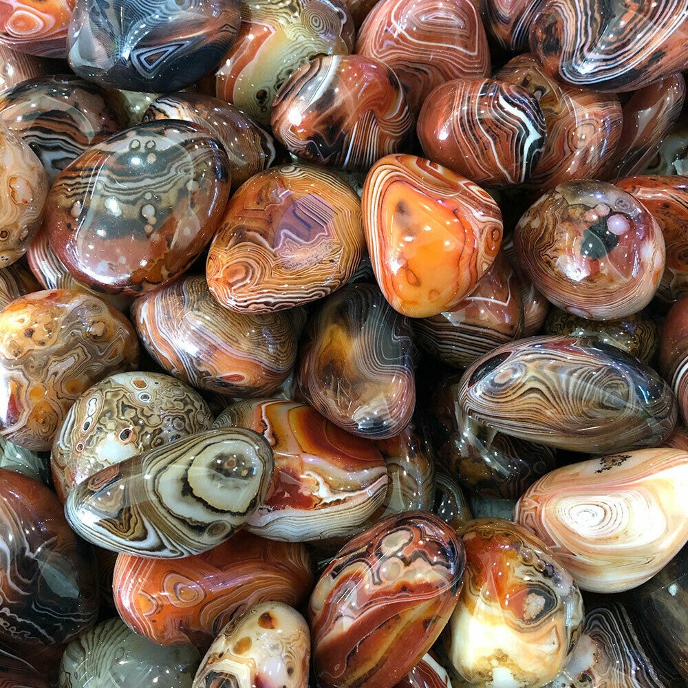 Natural Tumble Polished Silk Banded Lace Agate Sardonyx Crystal Collection Stone