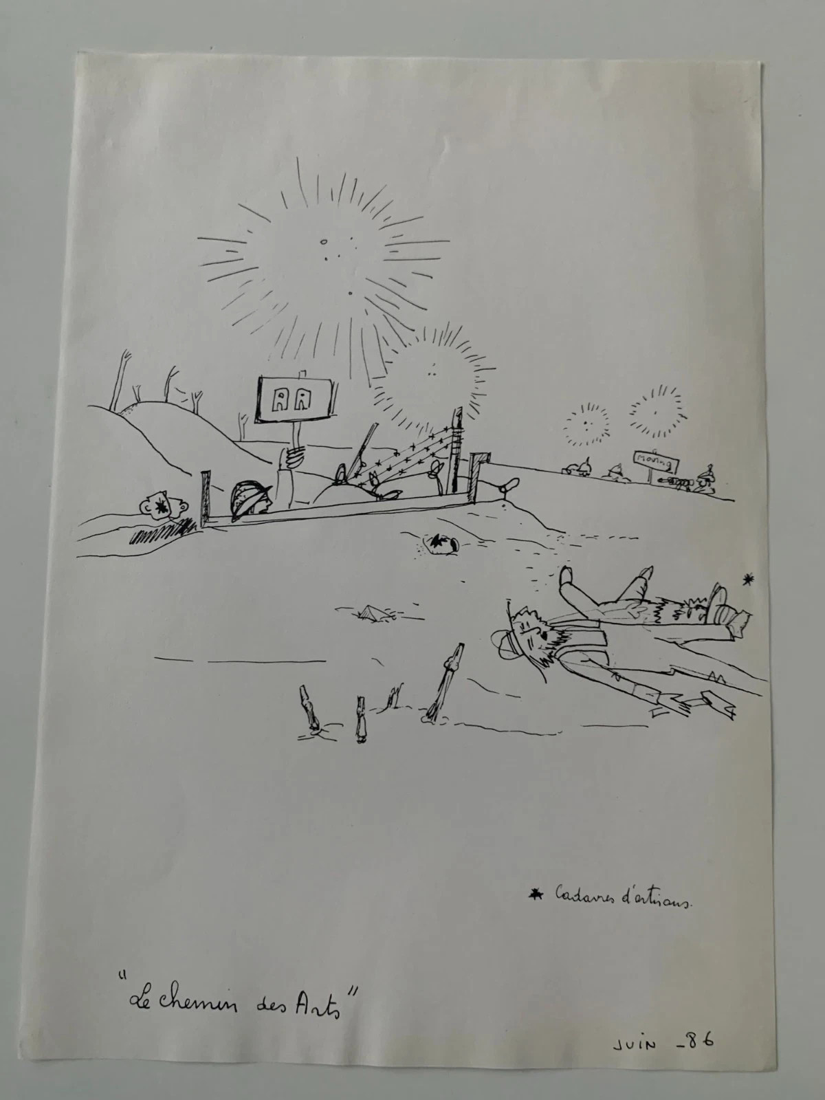 ARCHIVE DU CERAMISTE JACQUES BLIN / RARE DRAWING LE CHEMIN DES ARTS 1986 (87)
