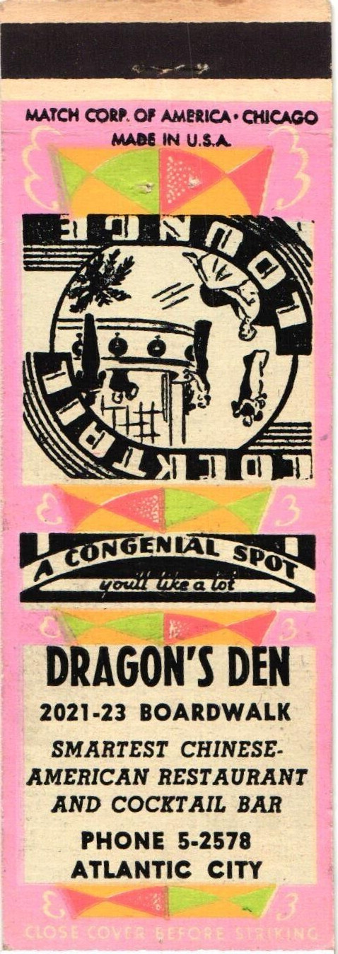 Dragon\'s Den Atlantic City NJ Vintage Matchbook Cover Chinese Restaurant 1940s Dragon\'s Den Atlantic City NJ Vintage Matchbook Cover Chinese Restaurant 1940s