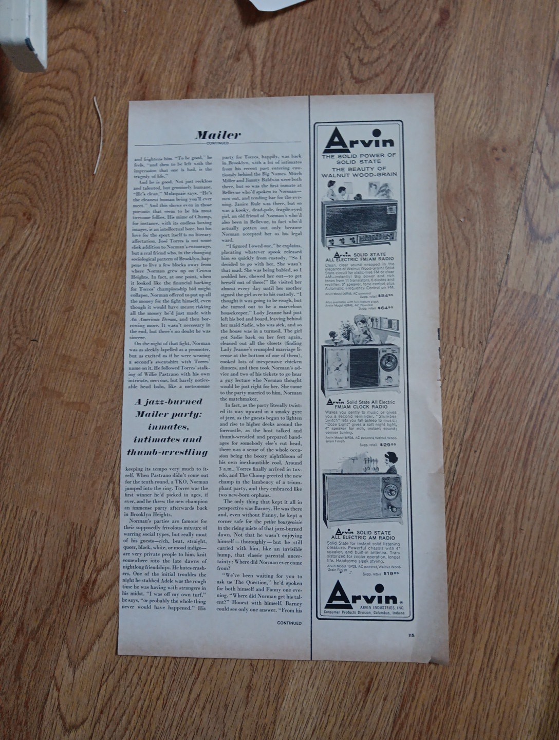 1955 ARVIN RADIO CLOCK TABLE MODEL COLUMBUS MUSIC ALARM PORTABLE SPORT AD 