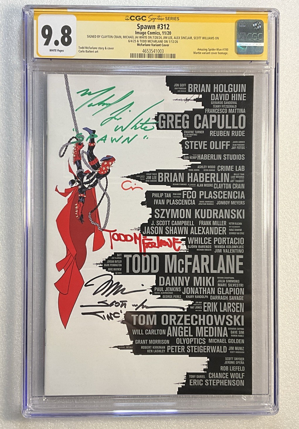 Spawn #312 CGC SS 9.8 signed 6x Michael Jai White, McFarlane NM Virgin