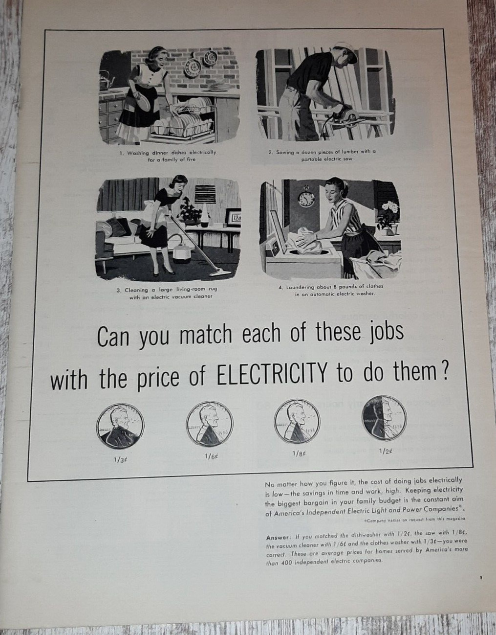 1956 Electricity Vintage Print Ad American Independent Power Companies Home B&W