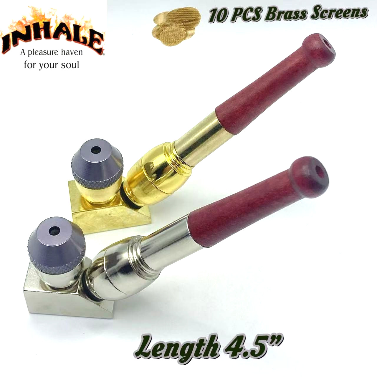 INHALE®️ 2 PCS wooden mouth tip metal Tobacco smoking Pipe w 10 brass screens