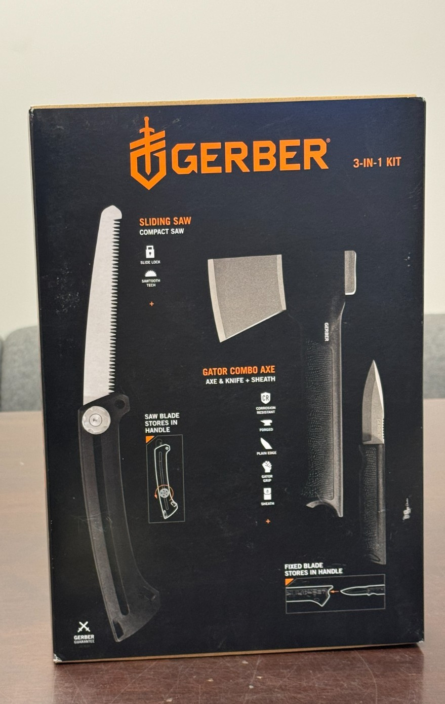 NEW Gerber 3-in-1 Gator Combo Axe Sliding Saw Fixed Blade Knife Kit Sheath